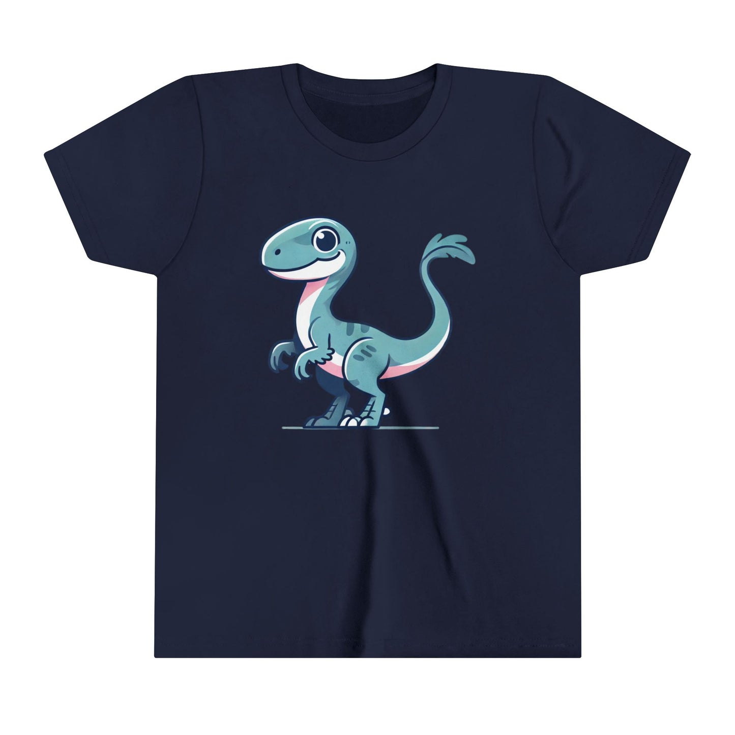 Youth Cheerful Blue Velociraptor Tee – Cute Dino Style for All Ages! 🌊🦖💙 - Unisex Jersey Short Sleeve Tee Super Comfy Dino T-Shirt Gift