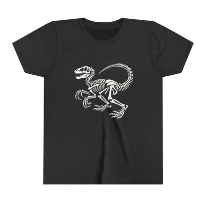 Youth Classic Velociraptor Skeleton Tee – Bold Fossil Design for Dino Fans! 🦖🦴⚒️ Unisex Jersey Short Sleeve Tee Super Comfy Dino T-Shirt Gift