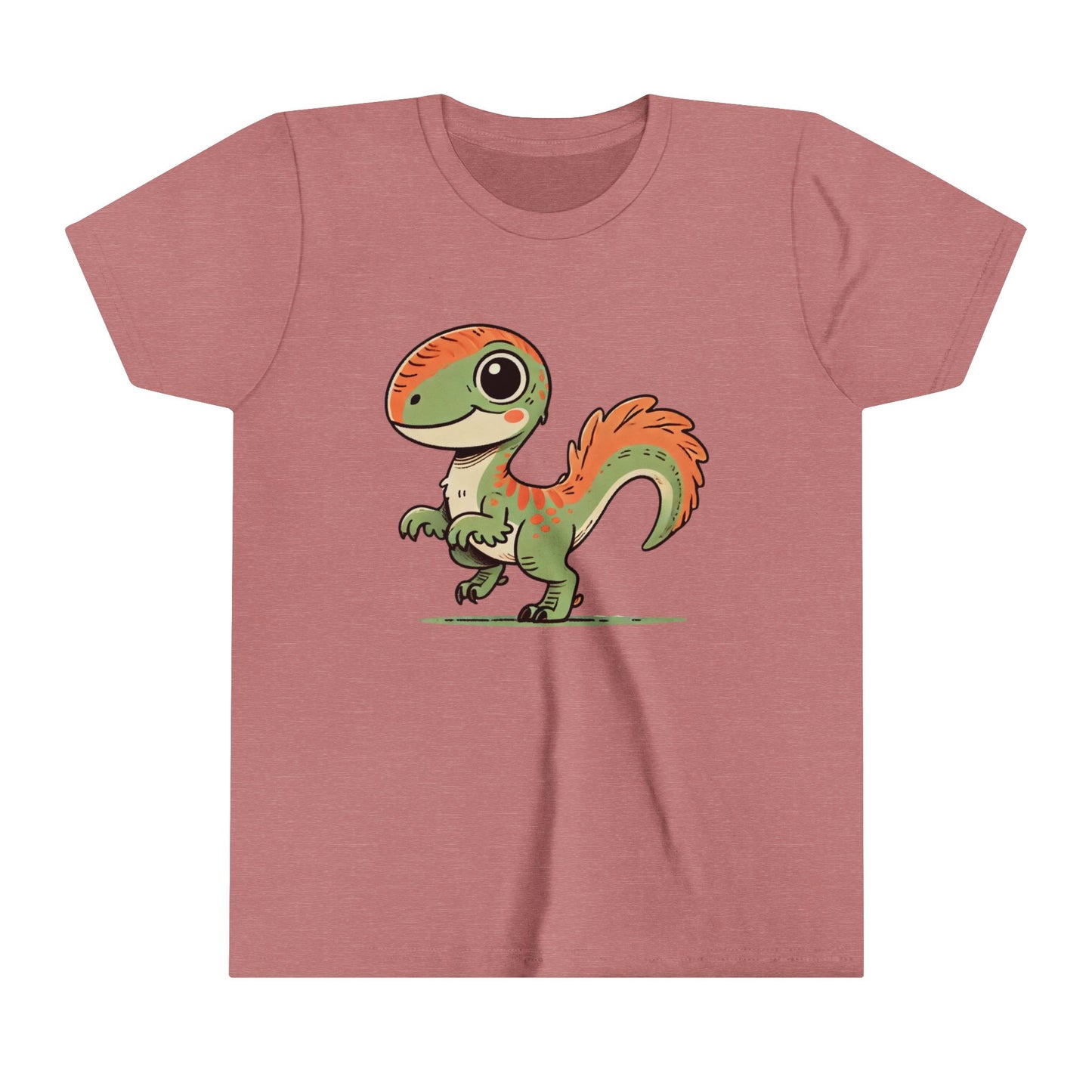 Youth Charming Green & Orange Velociraptor Tee – Dino Delight for All Ages! 🦖🍃🧡 - Unisex Jersey Short Sleeve Tee Super Comfy Dino T-Shirt Gift