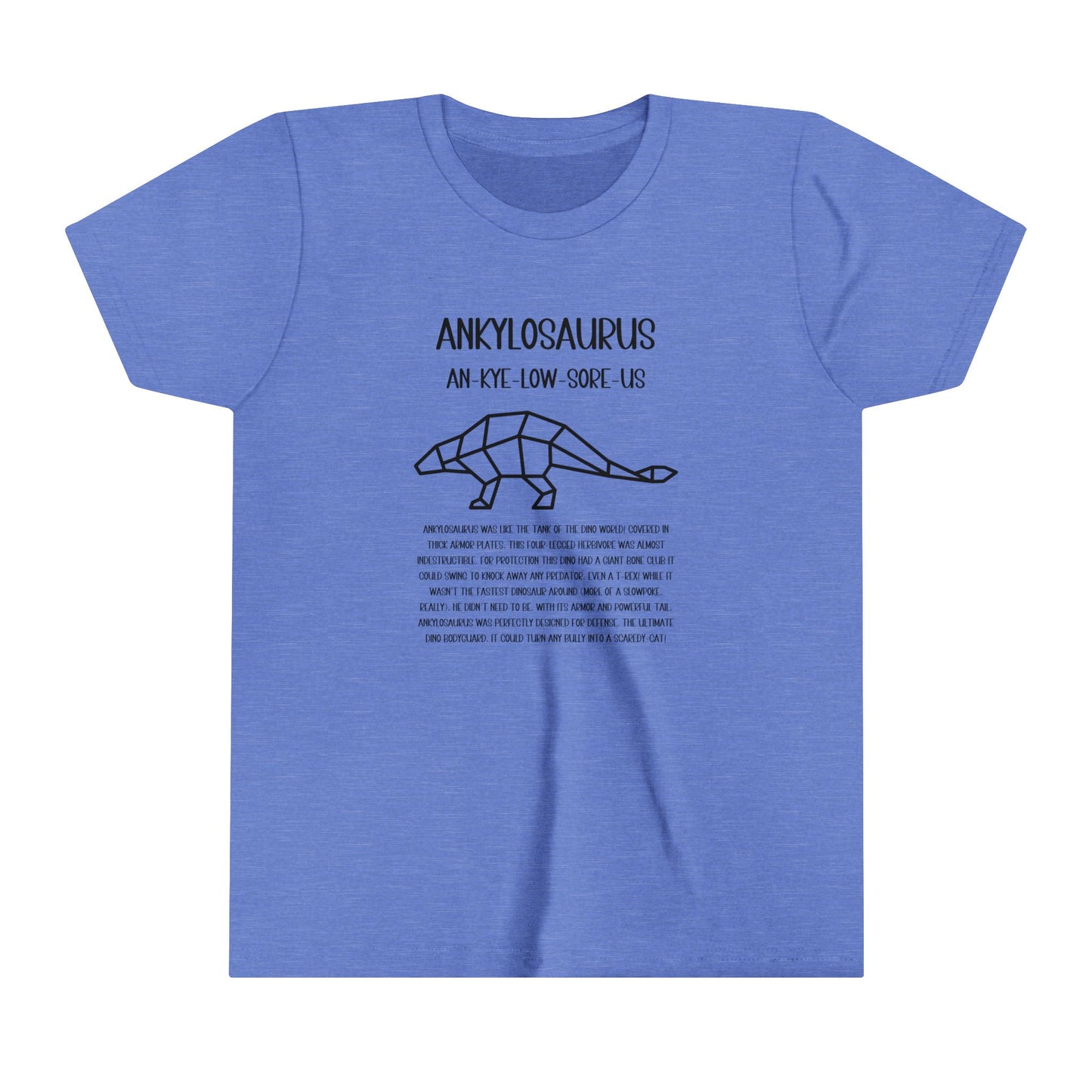 Youth Polygon Ankylosaurus T-Shirt with Detailed Black Graphics - Unisex Jersey Short Sleeve Tee Super Comfy Dino T-Shirt Gift