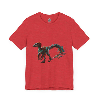 Stunning Feathered Velociraptor Tee – Bold Jungle Colors & Fierce Dino Style! 🦖🍂🌌 - Unisex Jersey Short Sleeve Tee Super Comfy Dino T-Shirt Gift