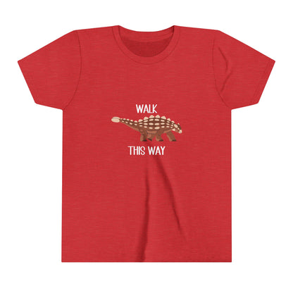 Youth Ankylosaurus Walk This Way White Graphic - Unisex Jersey Short Sleeve Tee Super Comfy Dino T-Shirt Gift