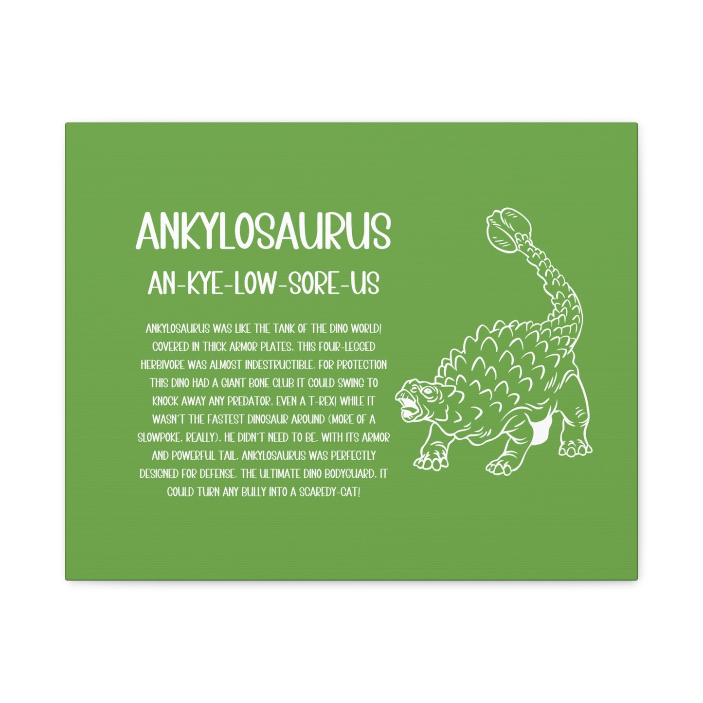 Defensive Ankylosaurus Horizontal Matte Canvas Green, Stretched, 1.25" Amazing Gift for the Dino Lover in your life