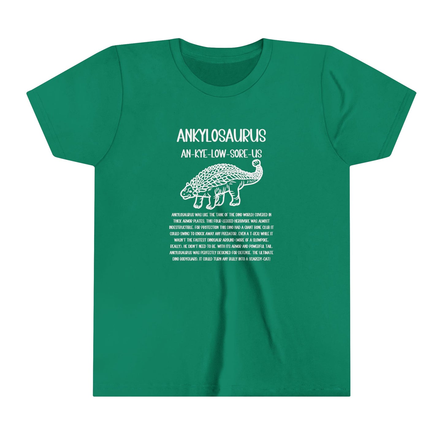 Detailed Youth Outlined Ankylosaurus T-Shirt with Detailed  White Graphics - Unisex Jersey Short Sleeve Tee Super Comfy Dino T-Shirt Gift