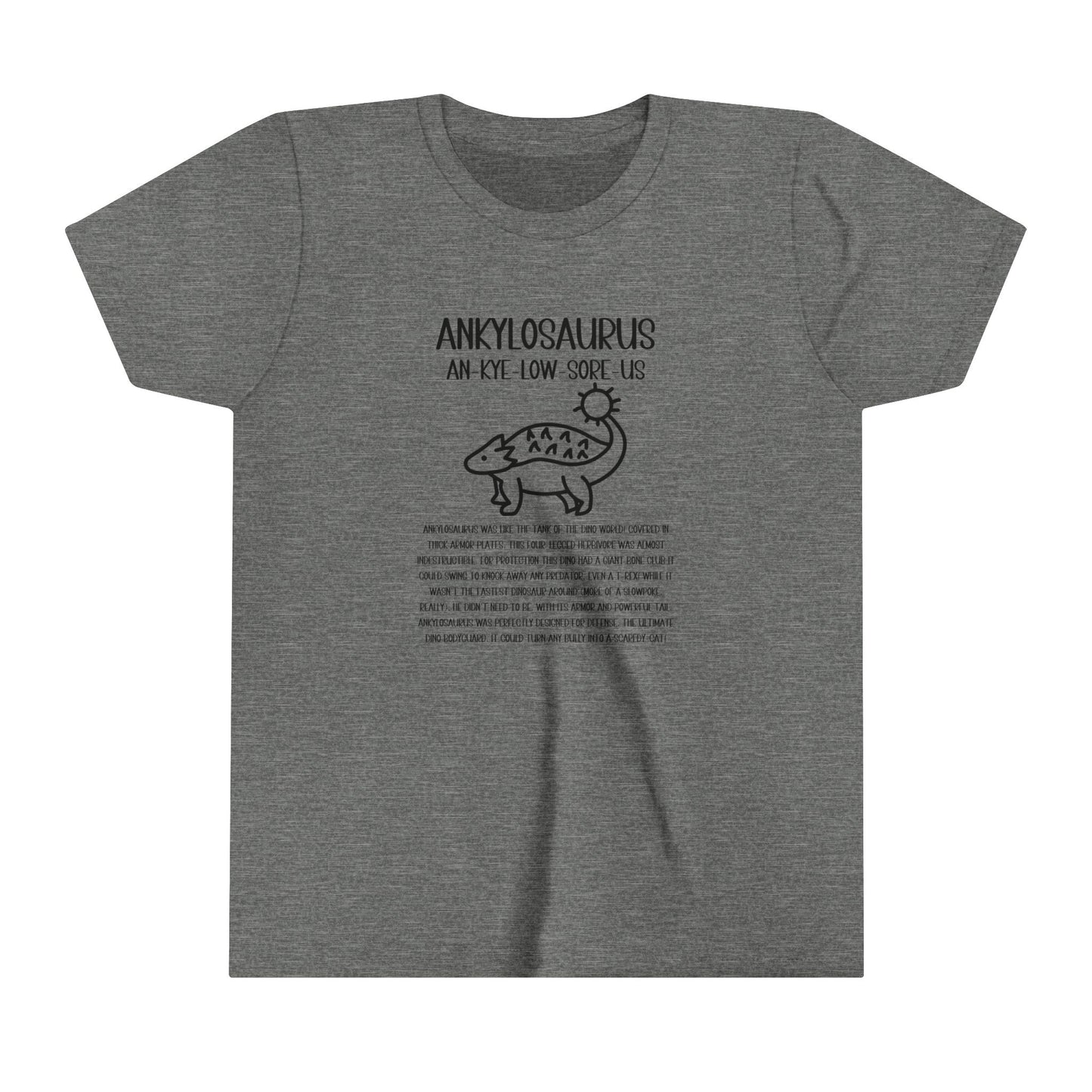 Youth Cute Ankylosaurus T-Shirt with Detailed Black Graphics - Unisex Jersey Short Sleeve Tee Super Comfy Dino T-Shirt Gift