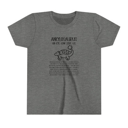 Youth Cute Ankylosaurus T-Shirt with Detailed Black Graphics - Unisex Jersey Short Sleeve Tee Super Comfy Dino T-Shirt Gift