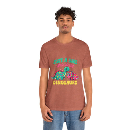 Just a Girl Who Loves Dinosaurs Unisex T-Shirt – Colorful Hearts, Flowers & Cute Dino Design