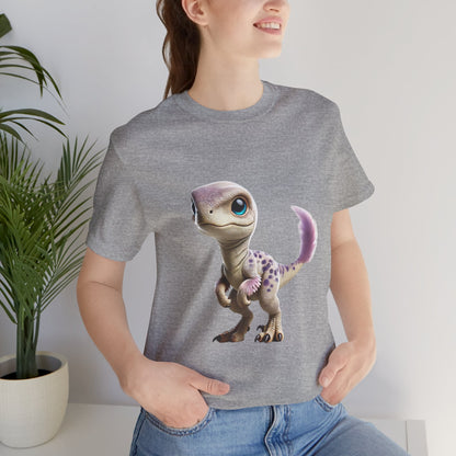 Lovable Baby Velociraptor Tee – Sweet Dino Style in Soft Pastels! 🦖💜✨ - Unisex Jersey Short Sleeve Tee Super Comfy Dino T-Shirt Gift