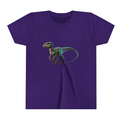 Youth Vibrant Velociraptor Adventure Tee – Unleash Your Inner Dino Explorer with Fierce Style! 🦖🌈 - Unisex Jersey Short Sleeve Tee Super Comfy Dino T-Shirt Gift