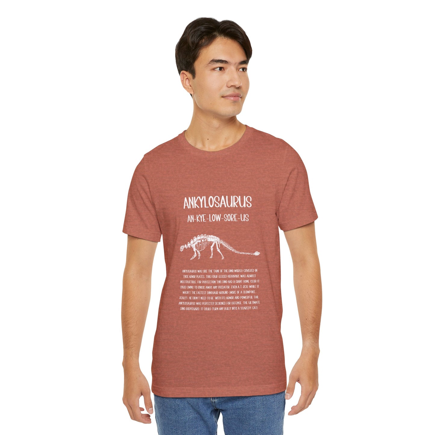 Fossil Ankylosaurus Detailed with White Graphics- Unisex Jersey Short Sleeve Tee Super Comfy Dino T-Shirt Gift