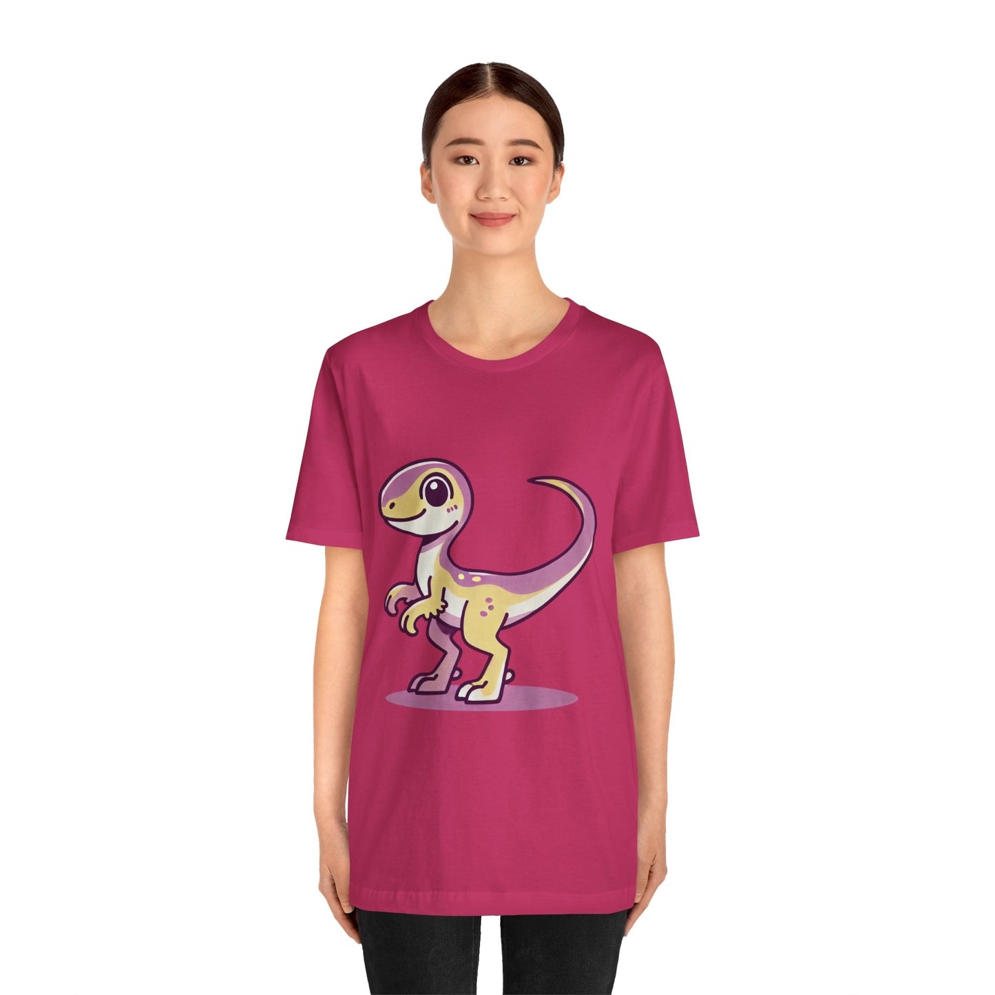 Lavender & Yellow Cartoon Velociraptor - Unisex Jersey Short Sleeve Tee Super Comfy Dino T-Shirt Gift