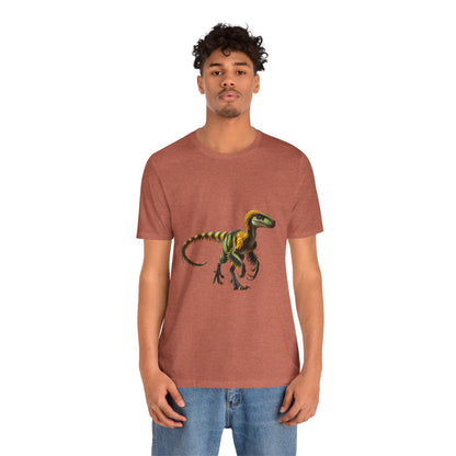 Vibrant Jungle Velociraptor Tee – Bold Green & Yellow Dino Style! 🦖🌿🔥 - Unisex Jersey Short Sleeve Tee Super Comfy Dino T-Shirt Gift