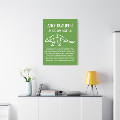 Polygon Outlined Ankylosaurus Vertical Matte Canvas Green, Stretched, 1.25" Amazing Gift for the Dino Lover in your life