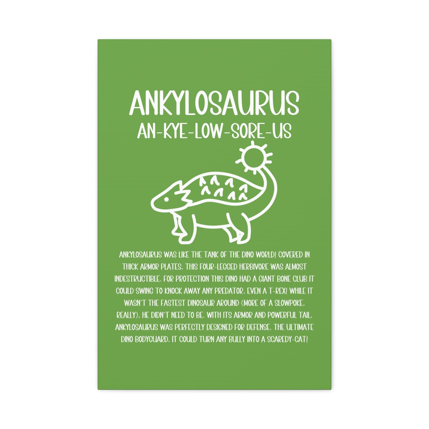 Cute Ankylosaurus Vertical Matte Canvas Green, Stretched, 1.25" Amazing Gift for the Dino Lover in your life