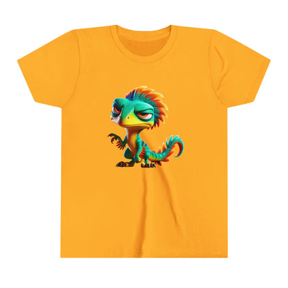 Youth Colorful & Feisty Velociraptor  – Unleash the Attitude!- Unisex Jersey Short Sleeve Tee Super Comfy Dino T-Shirt Gift