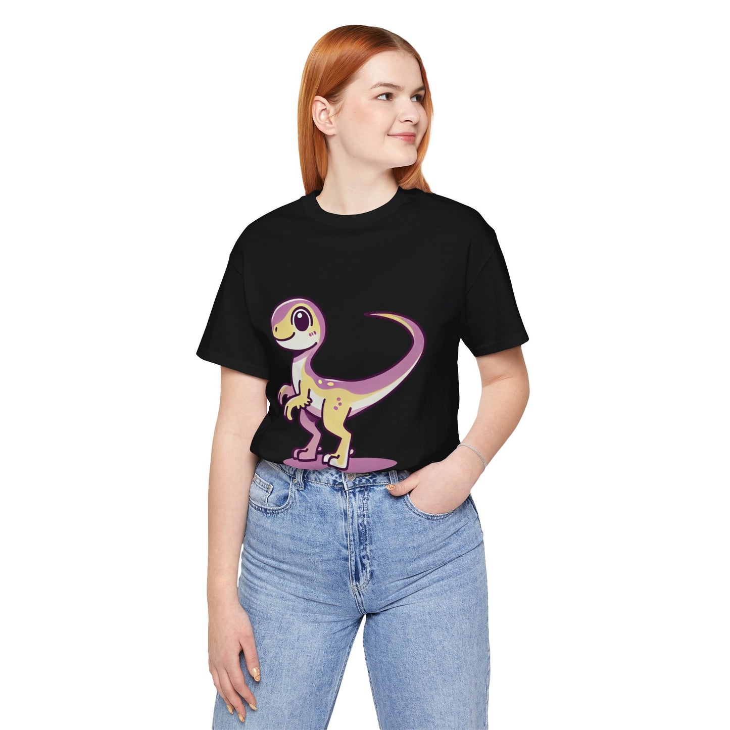 Lavender & Yellow Cartoon Velociraptor - Unisex Jersey Short Sleeve Tee Super Comfy Dino T-Shirt Gift