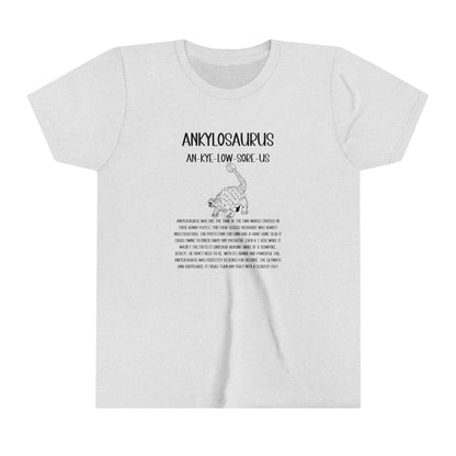 Youth Defensive Ankylosaurus T-Shirt with Detailed Black Graphics - Unisex Jersey Short Sleeve Tee Super Comfy Dino T-Shirt Gift