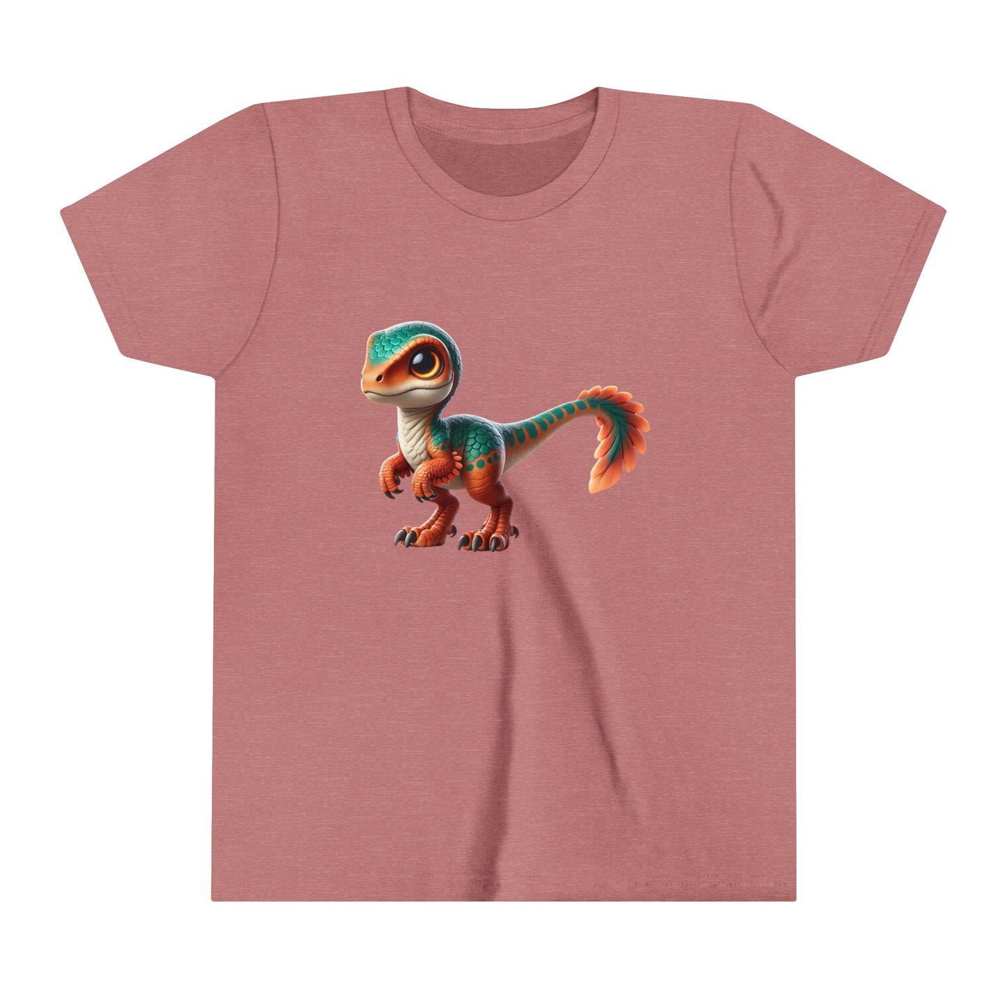 Youth Adorable Scaled Velociraptor Tee – Vibrant Dino Charm in Teal & Orange! 🦖🍃🔥 - Unisex Jersey Short Sleeve Tee Super Comfy Dino T-Shirt Gift