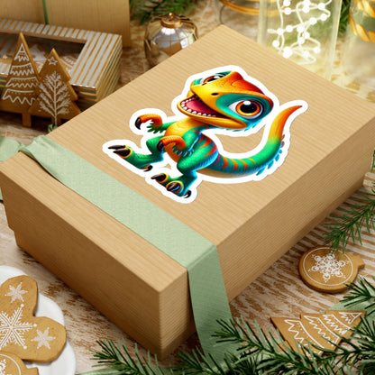 Vibrant Green & Orange Velociraptor - Amazing Kiss-Cut Sticker Gift to dino decorate any surface Great Birthday Gift