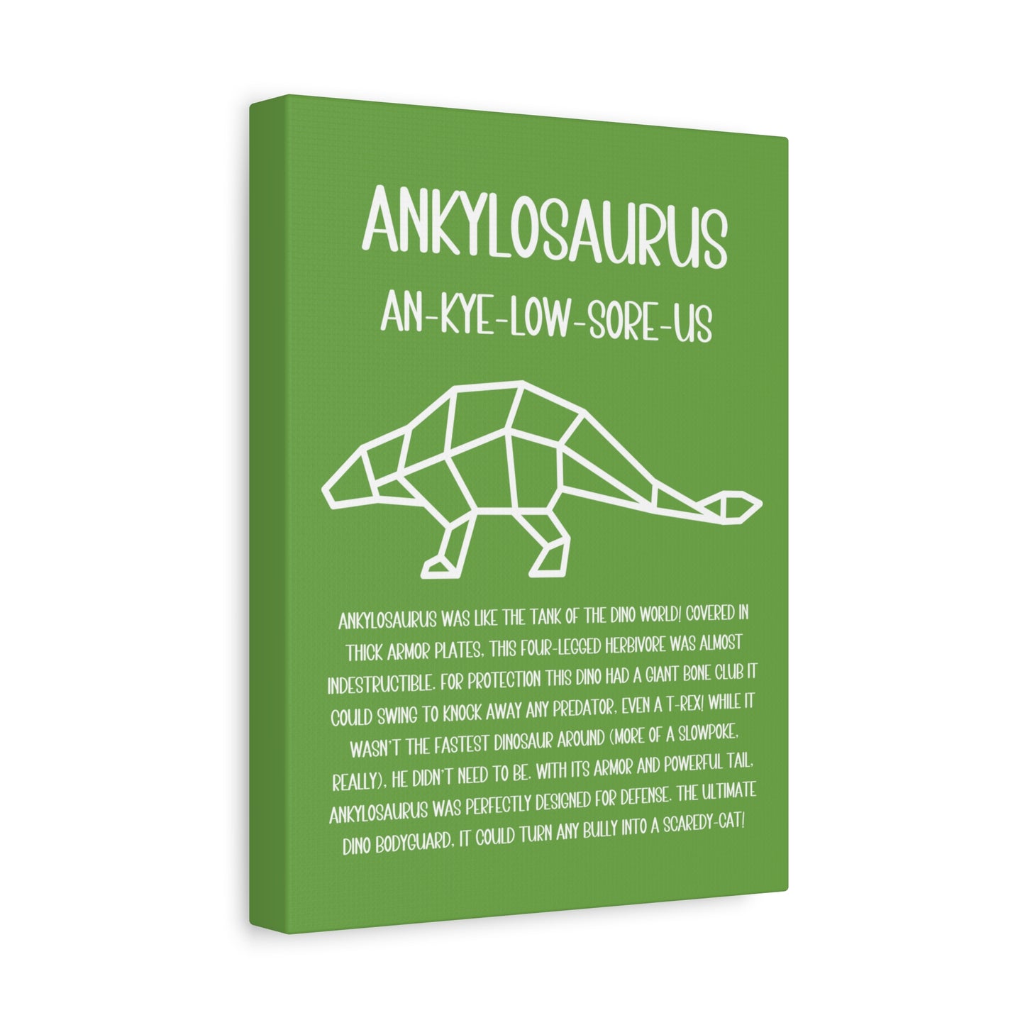 Polygon Outlined Ankylosaurus Vertical Matte Canvas Green, Stretched, 1.25" Amazing Gift for the Dino Lover in your life