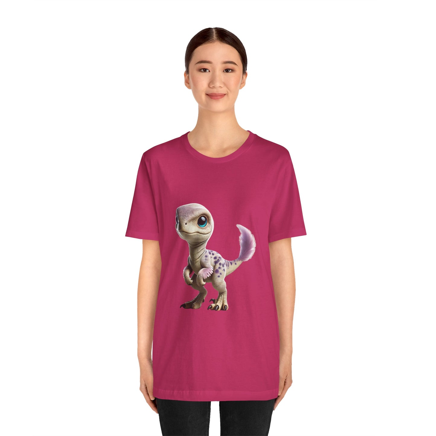 Lovable Baby Velociraptor Tee – Sweet Dino Style in Soft Pastels! 🦖💜✨ - Unisex Jersey Short Sleeve Tee Super Comfy Dino T-Shirt Gift