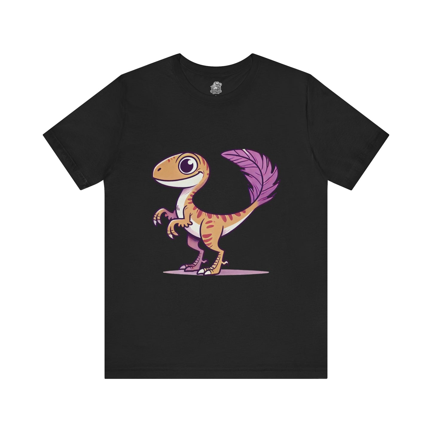 Friendly Feathered Velociraptor Tee – Cute Dino Style with a Splash of Color! 🦖💜🍃 – A Wild Splash of Style and Prehistoric Flair! 🦖💜🌿 - Unisex Jersey Short Sleeve Tee Super Comfy Dino T-Shirt Gift