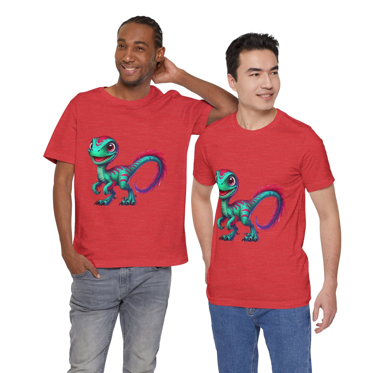 Bright & Bold Velociraptor Tee – Stand Out with Dino Style! 🦖💜💚 - Unisex Jersey Short Sleeve Tee Super Comfy Dino T-Shirt Gift