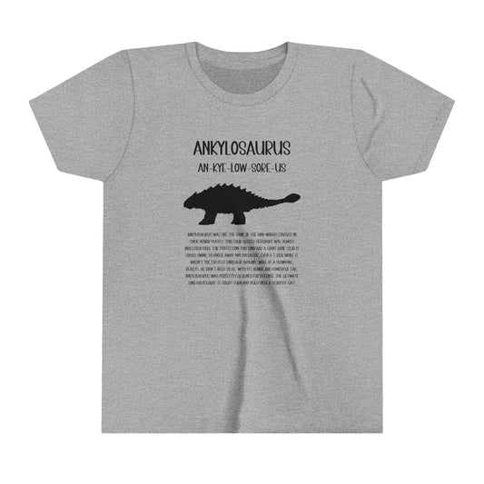 Youth Ankylosaurus T-Shirt with Detailed Black Graphics - Unisex Jersey Short Sleeve Tee Super Comfy Dino T-Shirt Gift