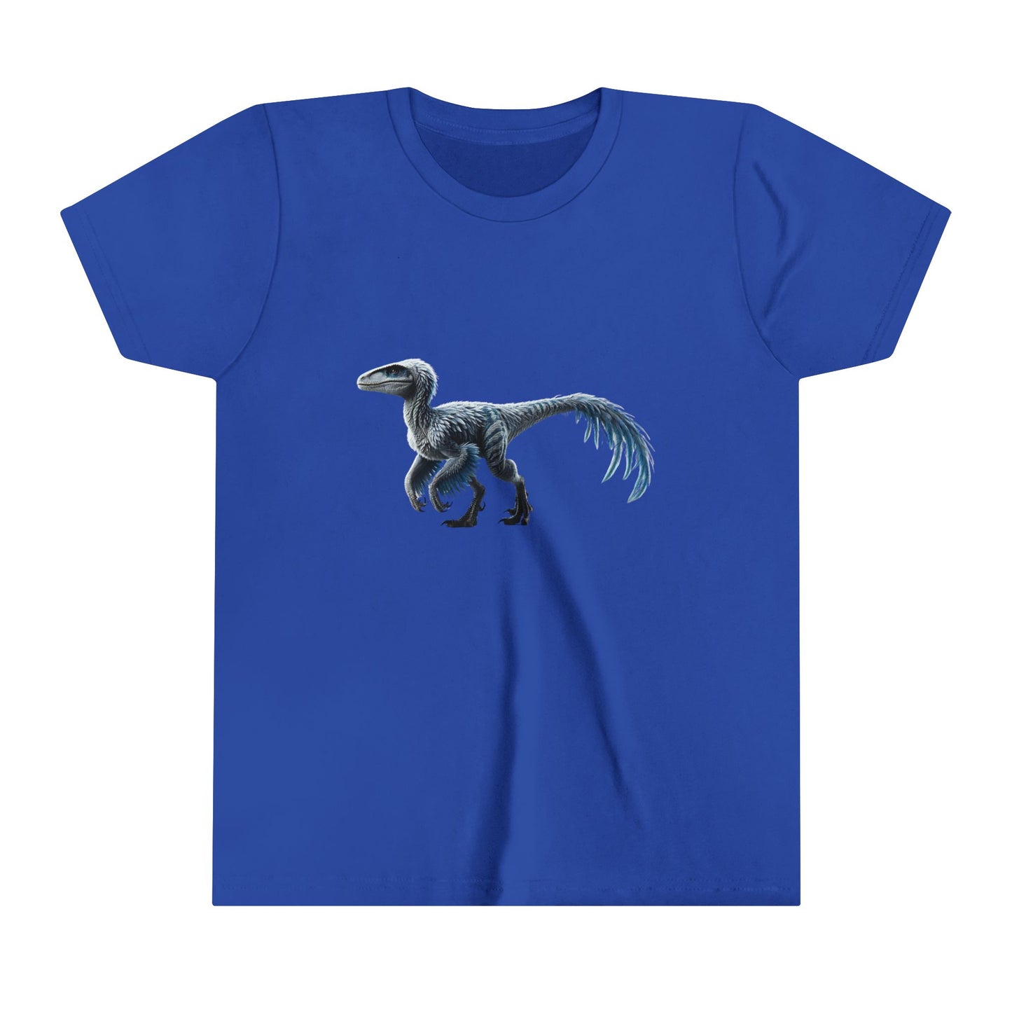 Youth Icy Blue Feathered Velociraptor Tee – Fierce Style in Cool Tones! 🦖❄️🌌 - Unisex Jersey Short Sleeve Tee Super Comfy Dino T-Shirt Gift