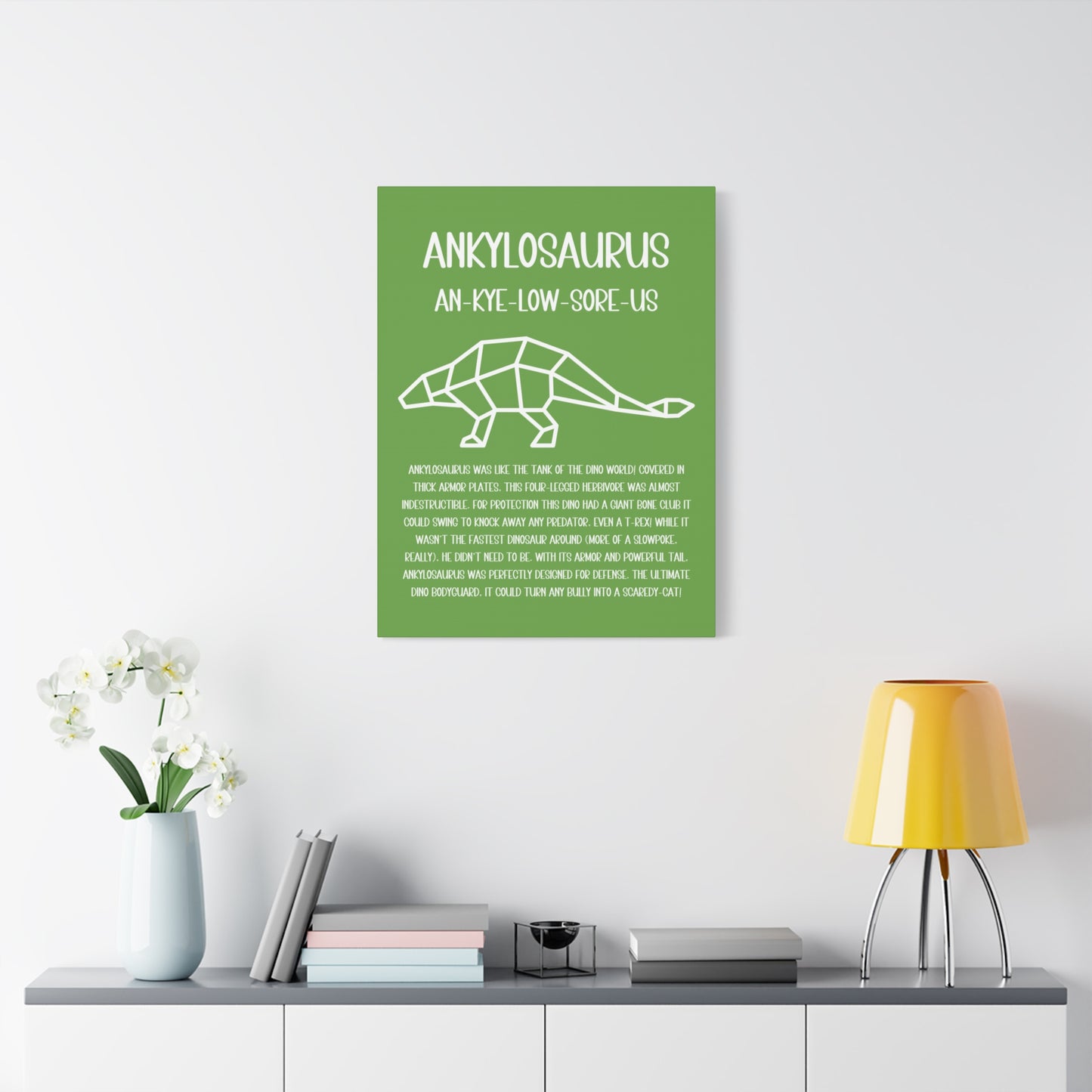 Polygon Outlined Ankylosaurus Vertical Matte Canvas Green, Stretched, 1.25" Amazing Gift for the Dino Lover in your life