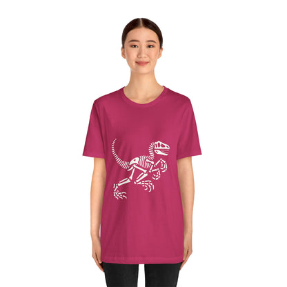 Minimalist Velociraptor Skeleton Tee – Classic Fossil Fun for Dino Fans! 🦖💀🦴 - Unisex Jersey Short Sleeve Tee Super Comfy Dino T-Shirt Gift