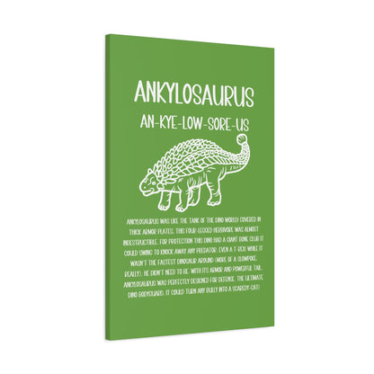 Outlined Ankylosaurus Vertical Matte Canvas Green, Stretched, 1.25" Amazing Gift for the Dino Lover in your life