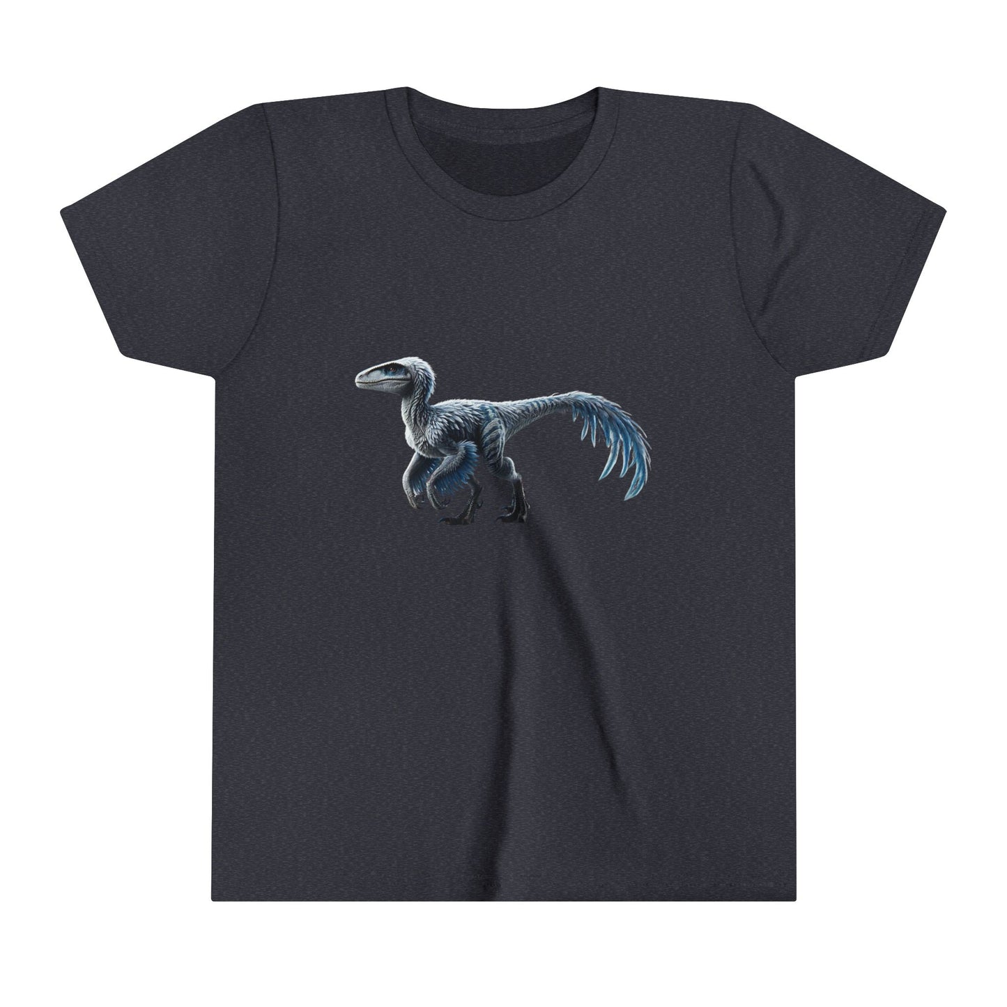 Youth Icy Blue Feathered Velociraptor Tee – Fierce Style in Cool Tones! 🦖❄️🌌 - Unisex Jersey Short Sleeve Tee Super Comfy Dino T-Shirt Gift