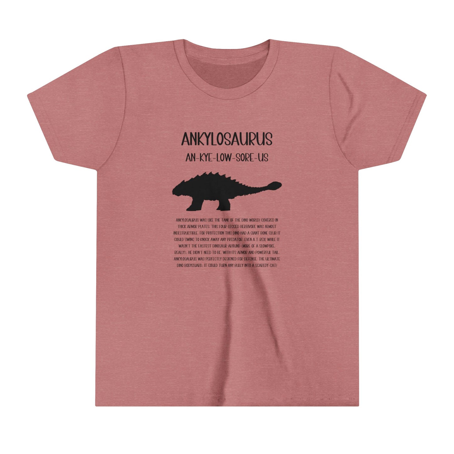 Youth Ankylosaurus T-Shirt with Detailed Black Graphics - Unisex Jersey Short Sleeve Tee Super Comfy Dino T-Shirt Gift