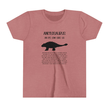 Youth Ankylosaurus T-Shirt with Detailed Black Graphics - Unisex Jersey Short Sleeve Tee Super Comfy Dino T-Shirt Gift