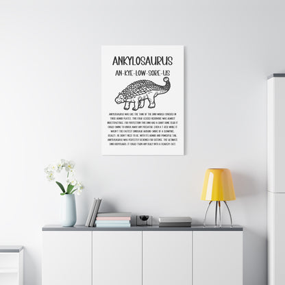 Outlined Ankylosaurus Vertical Matte Canvas White, Stretched, 1.25" Amazing Gift for the Dino Lover in your life