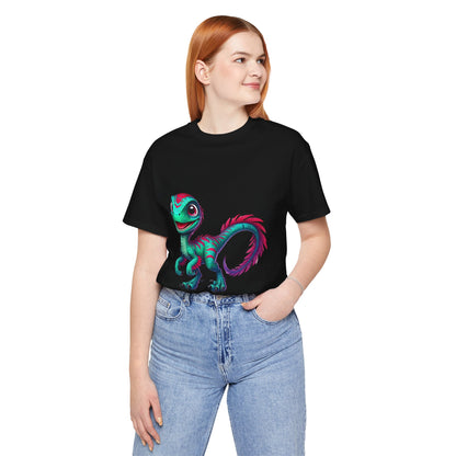 Bright & Bold Velociraptor Tee – Stand Out with Dino Style! 🦖💜💚 - Unisex Jersey Short Sleeve Tee Super Comfy Dino T-Shirt Gift