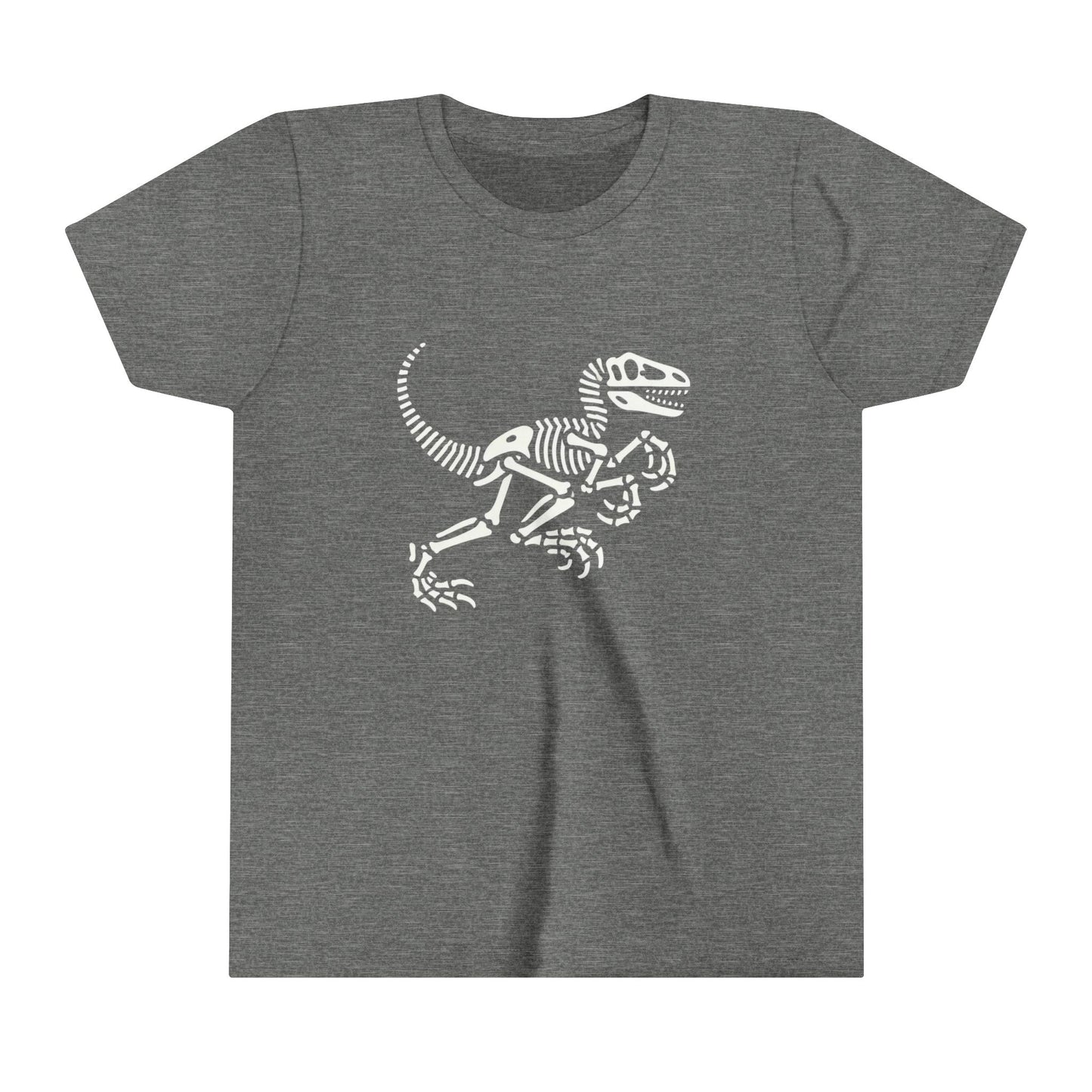 Youth Minimalist Velociraptor Skeleton Tee – Classic Fossil Fun for Dino Fans! 🦖💀🦴 - Unisex Jersey Short Sleeve Tee Super Comfy Dino T-Shirt Gift