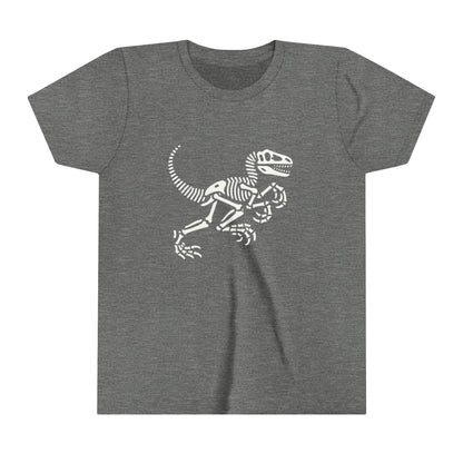 Youth Minimalist Velociraptor Skeleton Tee – Classic Fossil Fun for Dino Fans! 🦖💀🦴 - Unisex Jersey Short Sleeve Tee Super Comfy Dino T-Shirt Gift