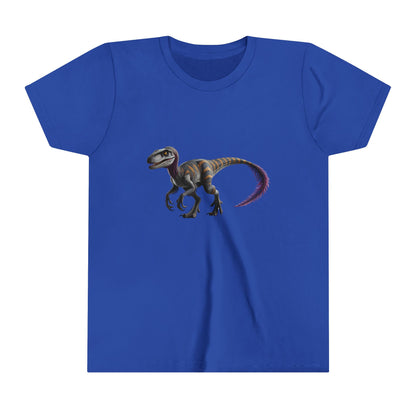 Youth Bold Blue Striped Velociraptor Tee – For Dino Lovers Ready to Roar into Adventure! 🦖🌊 - Unisex Jersey Short Sleeve Tee Super Comfy Dino T-Shirt Gift