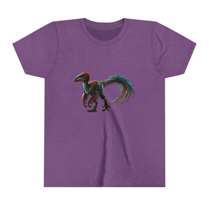 Youth Bright & Bold Velociraptor Tee – Adorable Dino Fun in Orange & Green! 🦖🍊🌿 - Unisex Jersey Short Sleeve Tee Super Comfy Dino T-Shirt Gift