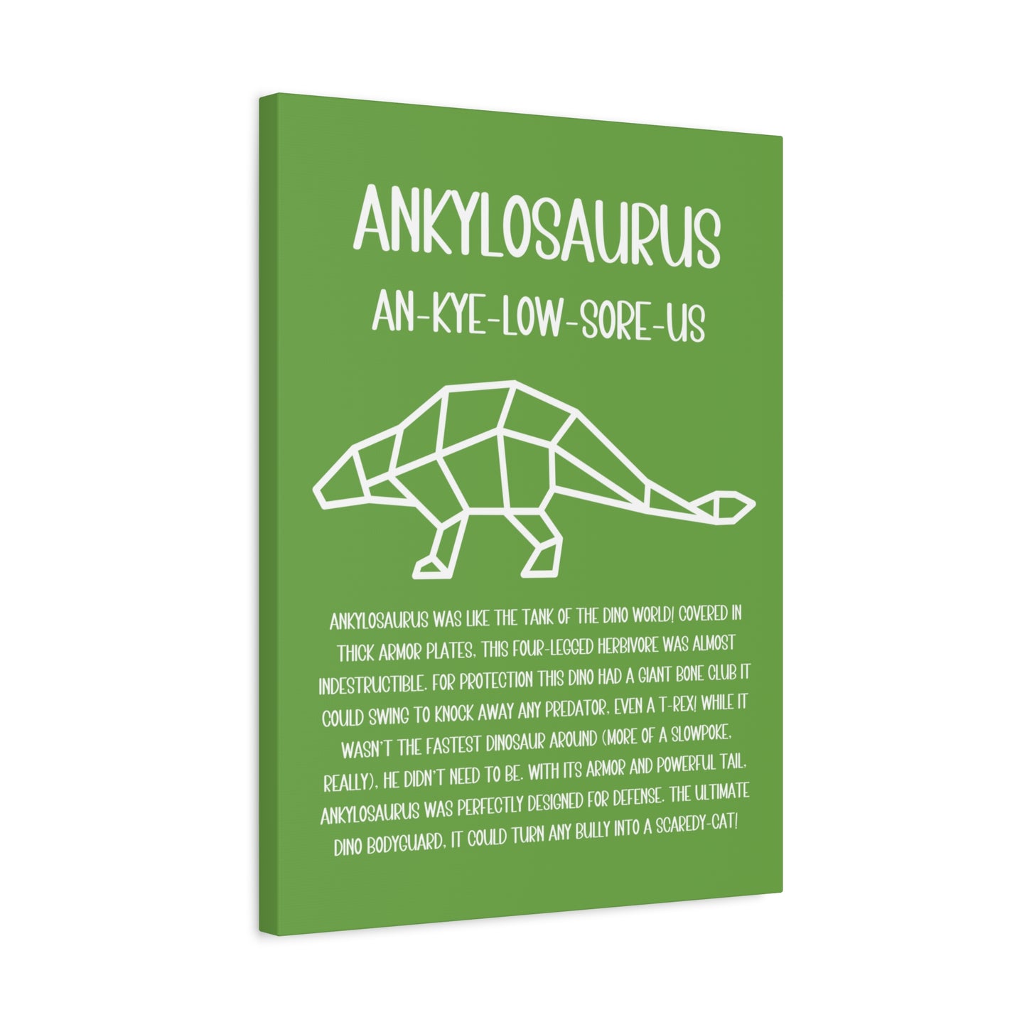 Polygon Outlined Ankylosaurus Vertical Matte Canvas Green, Stretched, 1.25" Amazing Gift for the Dino Lover in your life