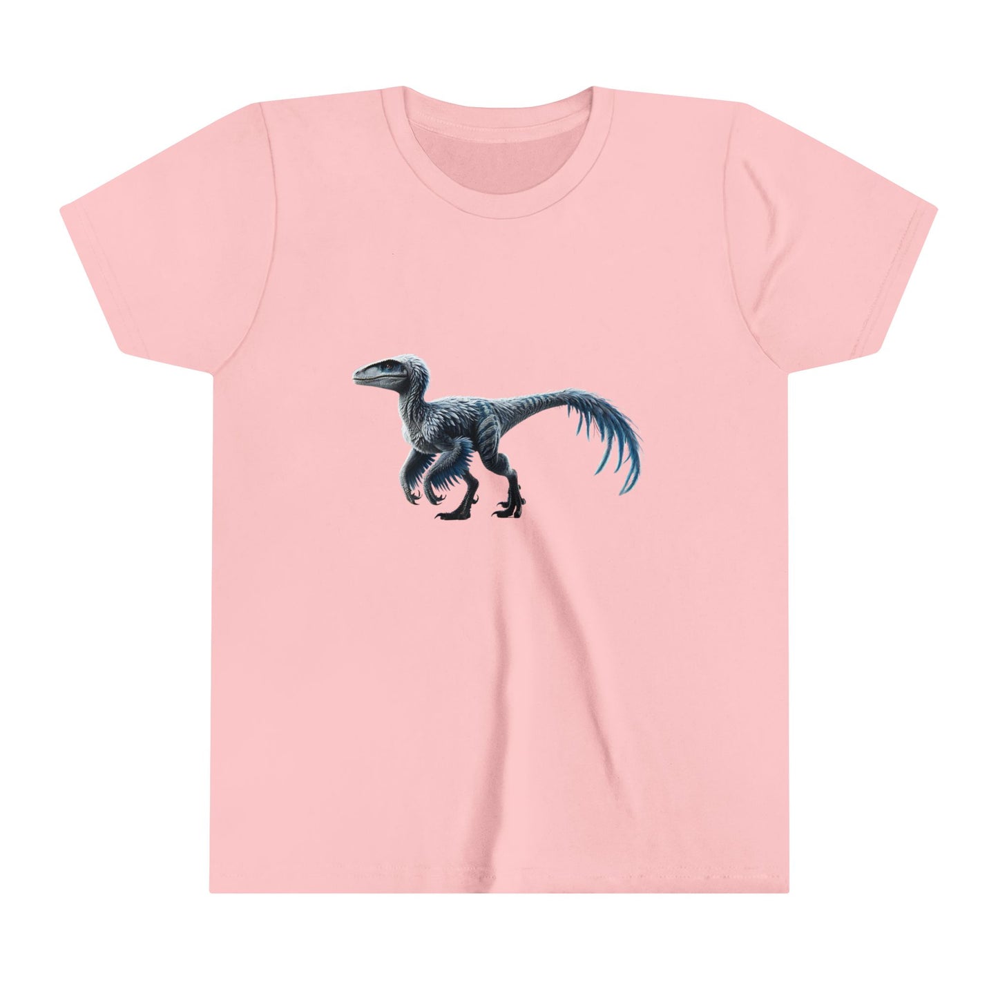 Youth Icy Blue Feathered Velociraptor Tee – Fierce Style in Cool Tones! 🦖❄️🌌 - Unisex Jersey Short Sleeve Tee Super Comfy Dino T-Shirt Gift