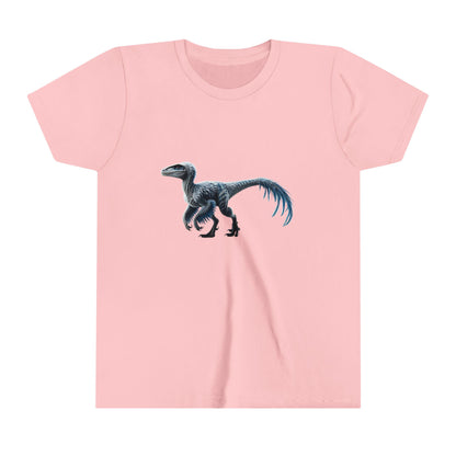 Youth Icy Blue Feathered Velociraptor Tee – Fierce Style in Cool Tones! 🦖❄️🌌 - Unisex Jersey Short Sleeve Tee Super Comfy Dino T-Shirt Gift