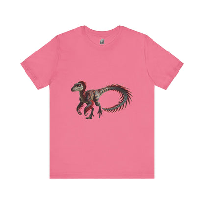 Fierce & Fiery Feathered Velociraptor Tee – Unleash Bold Dino Energy! 🦖🔥🌺 - Unisex Jersey Short Sleeve Tee Super Comfy Dino T-Shirt Gift