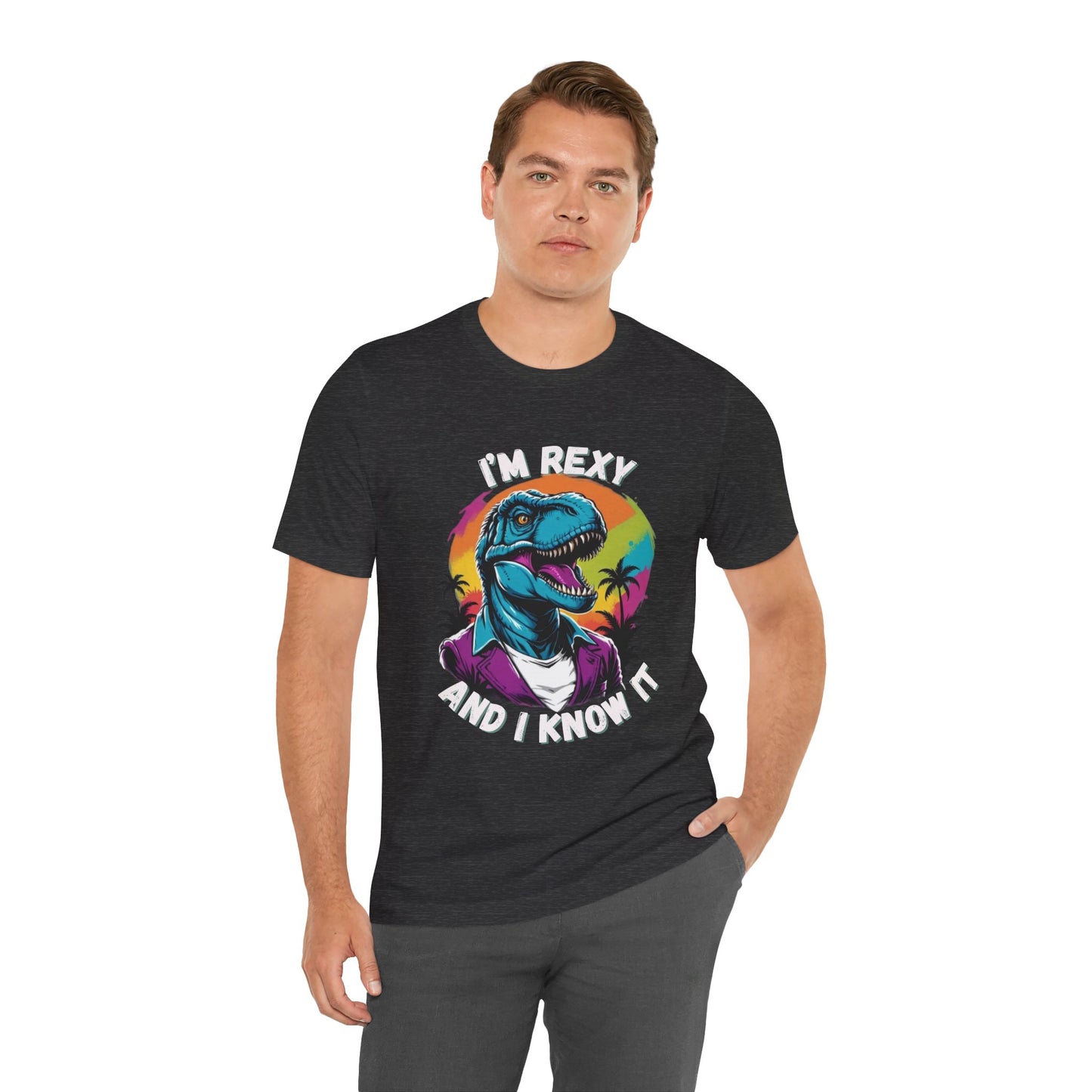 Retro Rex – I’m Rexy and I Know It Unisex T-Shirt with 80s Vibes & Cool T-Rex