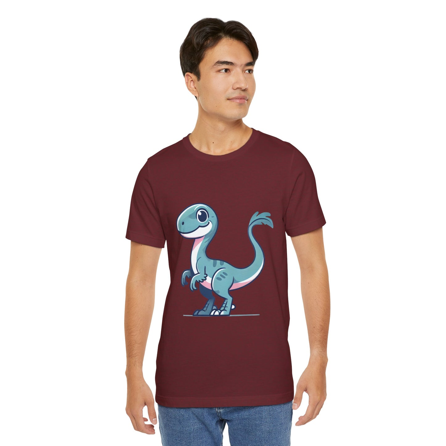 Adorable Blue Cartoon Cartoon Velociraptor - Unisex Jersey Short Sleeve Tee Super Comfy Dino T-Shirt Gift