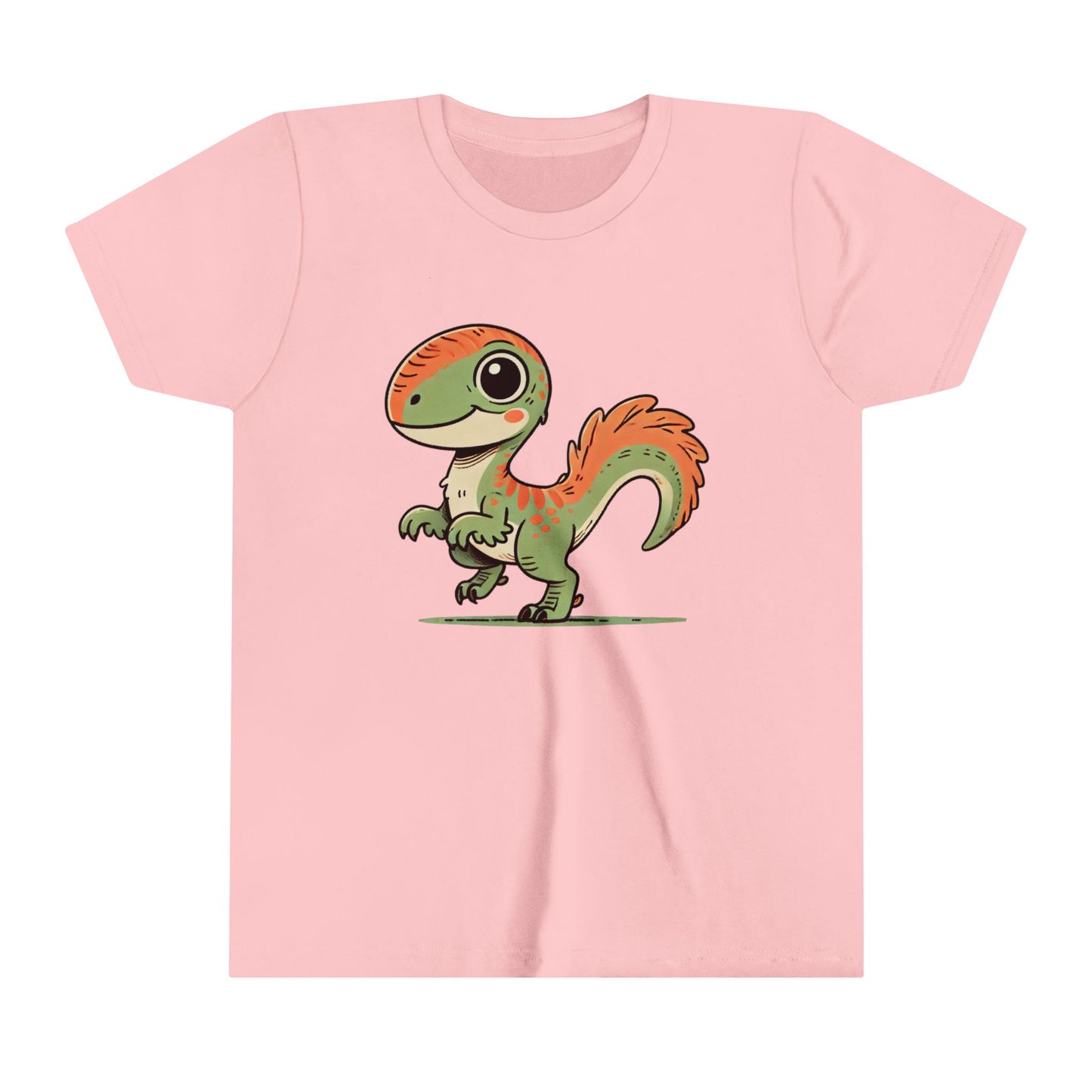 Youth Charming Green & Orange Velociraptor Tee – Dino Delight for All Ages! 🦖🍃🧡 - Unisex Jersey Short Sleeve Tee Super Comfy Dino T-Shirt Gift