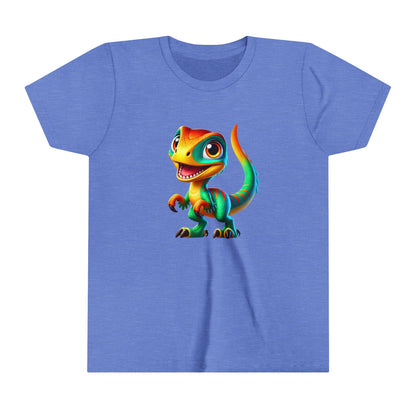 Youth Vibrant Green & Orange Velociraptor – Perfect for Dino Fans! - Unisex Jersey Short Sleeve Tee Super Comfy Dino T-Shirt Gift