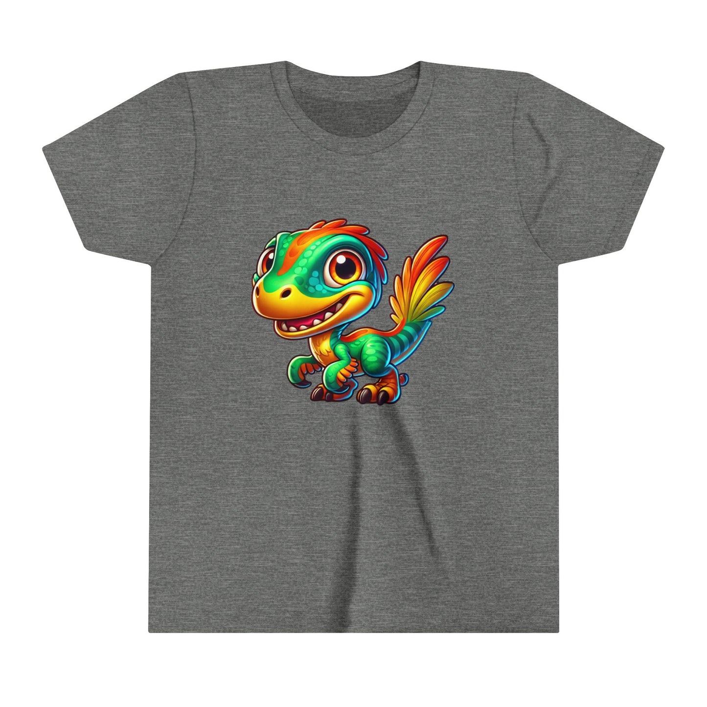 Youth Adorable Green & Orange Velociraptor for Dino-Loving Kids! - Unisex Jersey Short Sleeve Tee Super Comfy Dino T-Shirt Gift